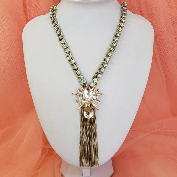 BAUBLEBAR Gold Tone Rhinestone Chain Pendant Necklace 24" long - Picture 10 of 12